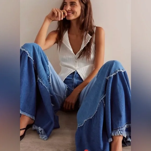We The Free Dreamscape Tiered Denim Wide Leg size 25 NWT - Picture 4 of 14